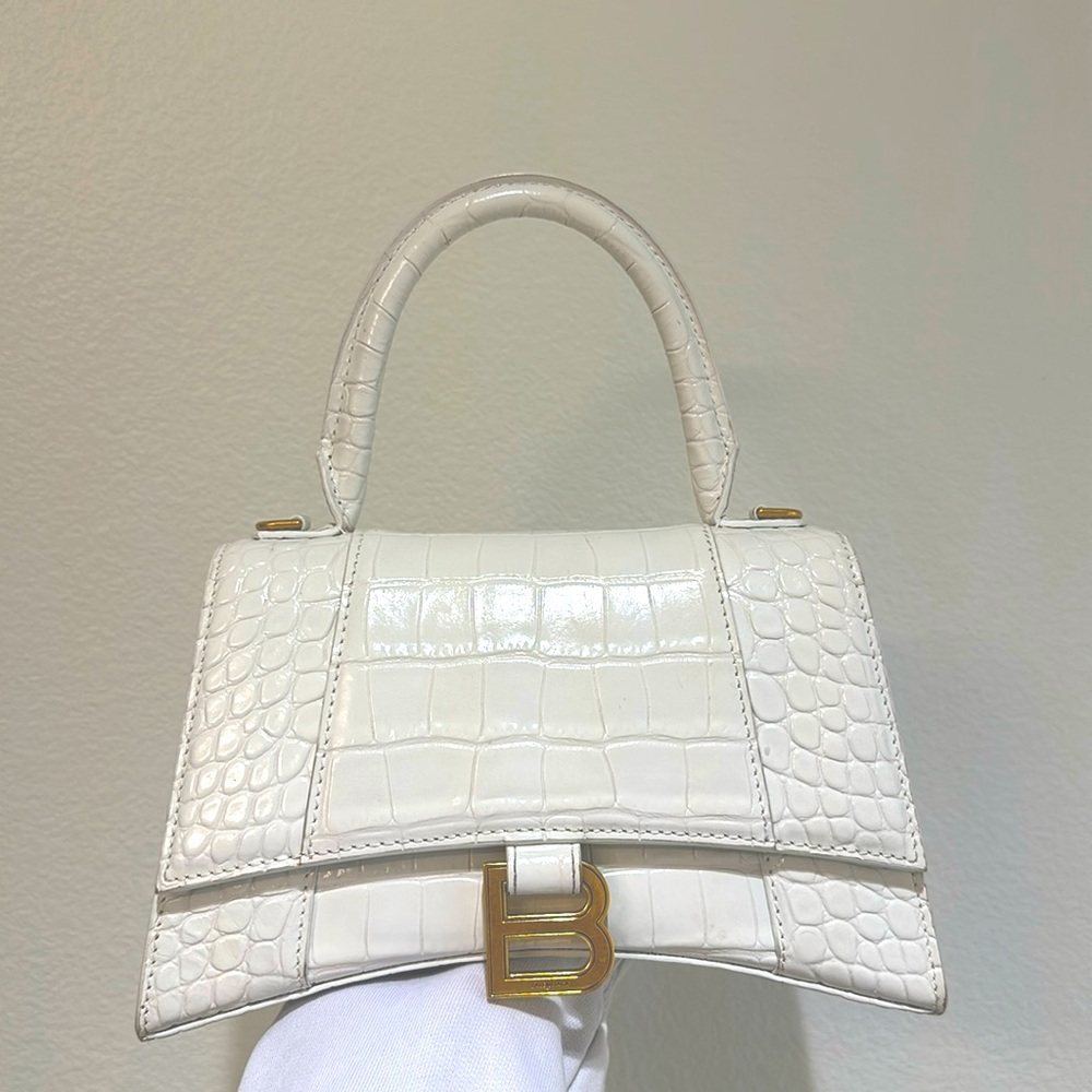 Balenciaga Hourglass Small Croc-Embossed Top-Handle Bag